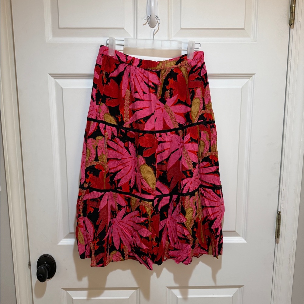 J. Crew Pink and Black A-Line Midi Skirt Resort Wear
